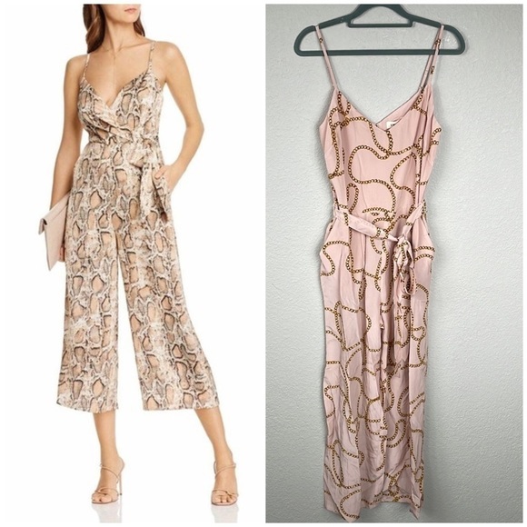 NWT L’Agence Jackie Camisole Jumpsuit Petal Pink Silk Chain Print Sz 2
